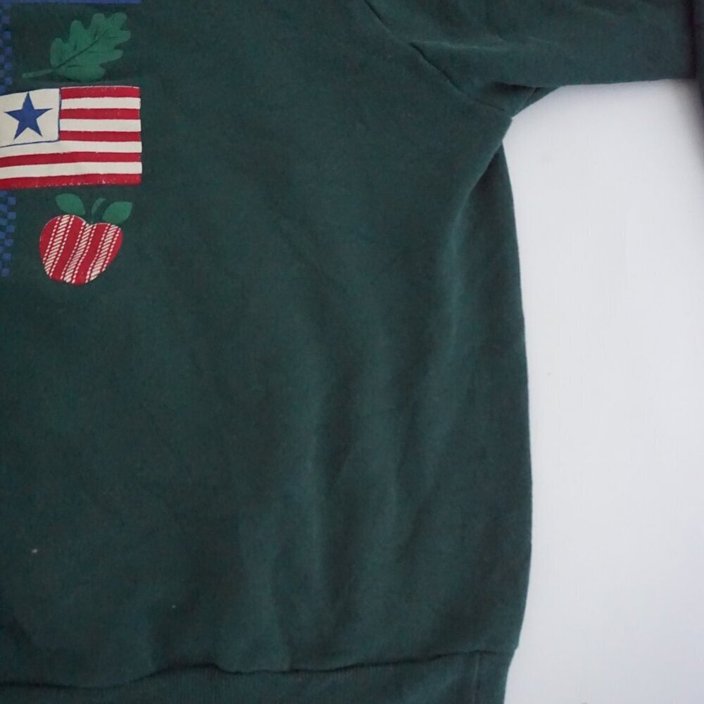 Vintage Gopher Sport Green Patchwork Quilt Square Heart Floral Folk Sweater 2X - Picture 4 of 10